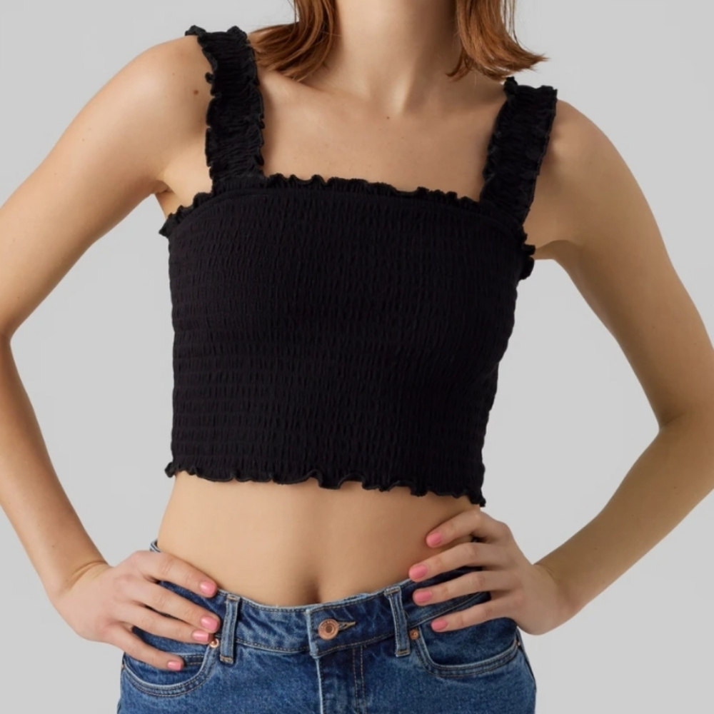 Abercrombie & Fitch Black Smocked Straps Crop Top Size Small